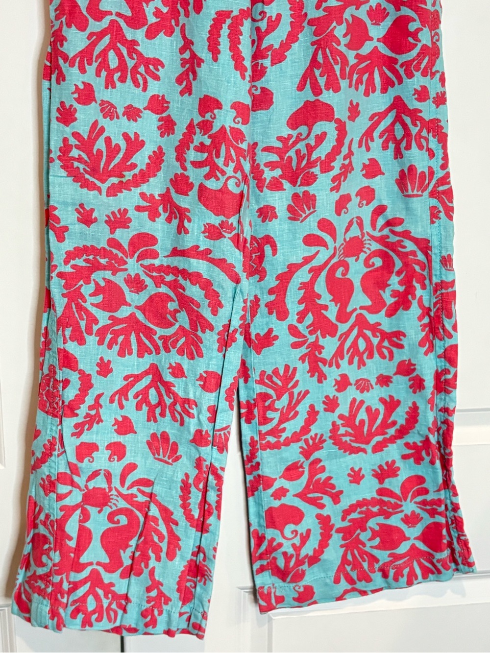 Lilly Pulitzer The Beach Pant Don't Be Shellfish Linen Aqua Coral M - Picture 4 of 8